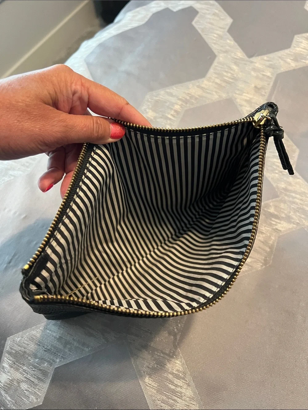 kate spade Black Pebbled Leather Toiletry Pouch